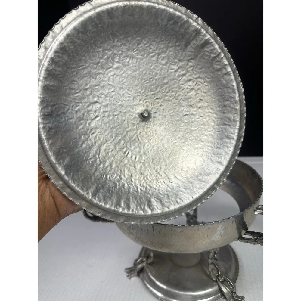 Vintage Hammered Aluminum 2 Qt Chafing Dish with Rose Design CIRCA 1950's